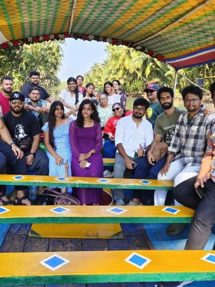 Another happy group enjoying a boat ride through the backwaters and mangroves near Gokarna. It's a serene escape from the crowded beaches.