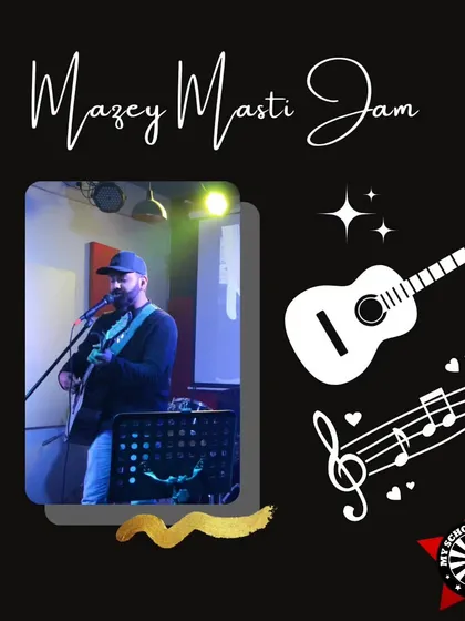 A performer singing his heart out at the "Mazey Masti Jam". It's a safe space to be vulnerable and share your passion.