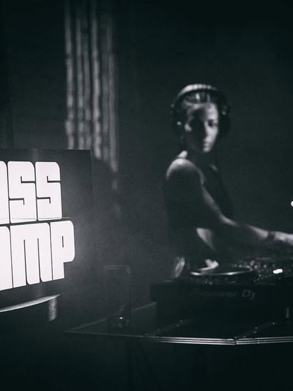 The iconic Bass Camp light box next to me on stage. It's a symbol of a community that has been pushing the boundaries of sound in India for years.