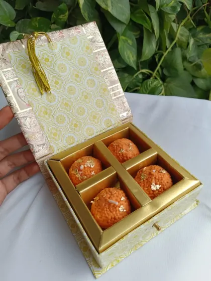 My laddoo candle gift box is a bestseller for a reason. It combines the playful charm of Indian sweets with the elegance of a handcrafted gift, making it a perfect and unique choice for festive seasons and return favors.