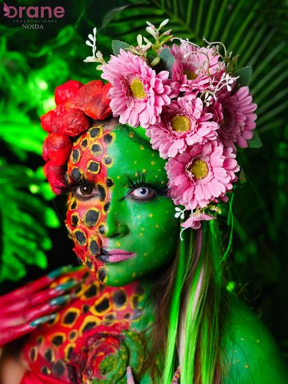 The direct gaze in this photo is captivating, enhanced by the use of a colored contact lens to complete the fantasy character.