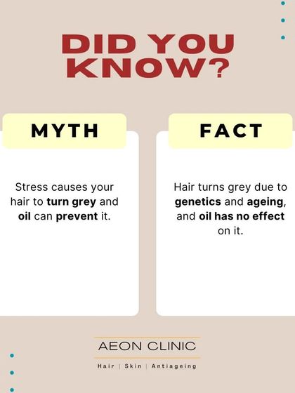 Myth: Stress causes grey hair and oil can prevent it. Fact: Hair turns grey due to genetics and aging. Hair oil has no effect on this process.