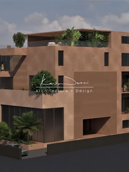 From this angle, you can appreciate the depth of the architecture. The way the different volumes of the house are stacked creates a sense of dynamism, while the consistent earthy palette unifies the design.
