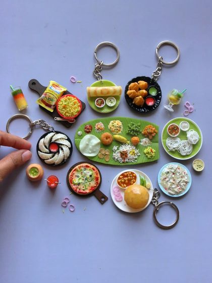 A beautiful flat lay of my food miniatures, many of which are available as keychains and magnets.