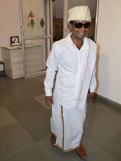 A visitor dressed as a cinematic hero for the 'Pop Up Studio' event.