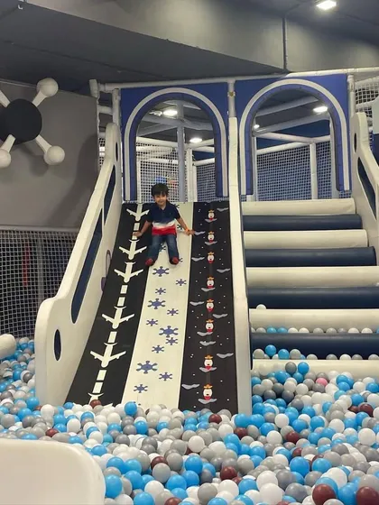 One of our multi-lane slides in action. These are perfect for siblings and friends who love a little friendly competition.