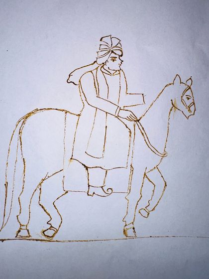 The basic outline for a groom on a horse. We start with getting the anatomy and posture right, which is the foundation for a realistic and impressive figure.