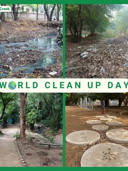 At Aravali Creek, a drain clogged with sewage and garbage has been transformed into a clean, functional waterway with walking paths and community spaces made from recycled materials.