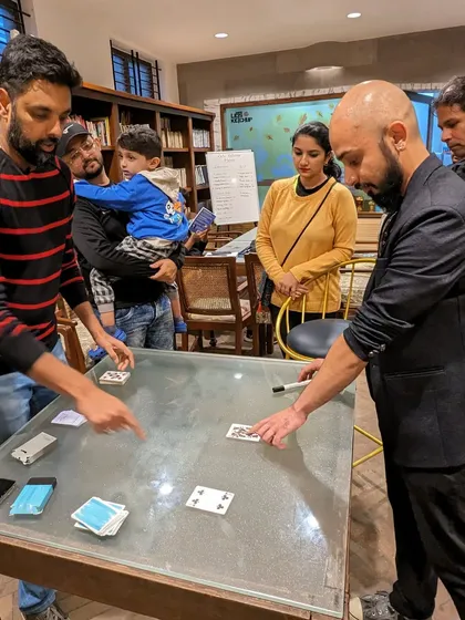 Audience members participating in a trick during my first show. It's all about creating an interactive experience.