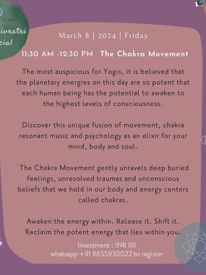 The Chakra Movement is a unique fusion of movement, chakra resonant music, and psychology. It is designed to gently unravel deep buried feelings and unresolved traumas held in our body's energy centers.