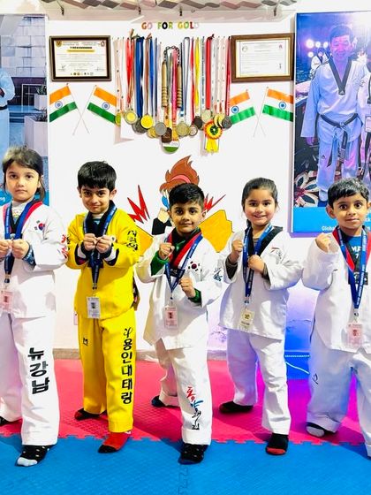 Our junior team, ready for action. Each one of these young students is on their way to becoming a skilled martial artist, learning discipline and teamwork together.
