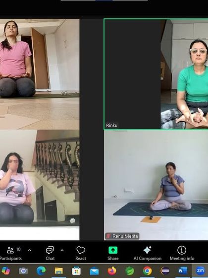 Participants practicing pranayama during the obesity and weight management workshop. We teach specific breathing techniques that can help regulate appetite and improve metabolic function.