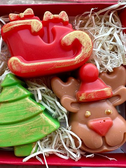 Another variation of my Christmas soap box, this one includes Santa's Sleigh, a Christmas Tree, and Rudolph. It's an adorably festive gift.