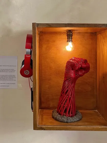 This is our 'Orma Petti' or memory box, a permanent installation at the studio. It’s an ongoing project exploring how objects hold our memories, inviting visitors to connect with the stories held within.