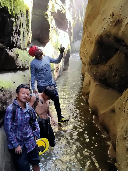 A moment of teamwork and instruction inside the canyon. We are always teaching and learning from each other.