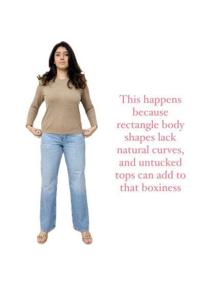 This image explains the "why" behind the boxy look on a rectangular frame, noting that the straight lines of the top add to the body's natural lack of curves.