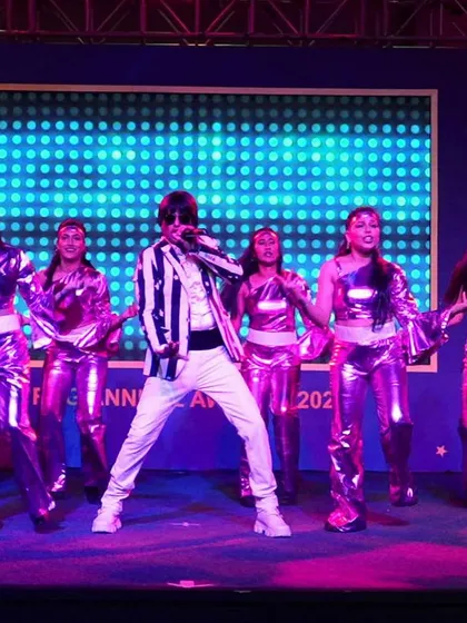Rocking a retro look for the RPG Awards. The shiny purple costumes and disco-era vibe were a huge hit with the audience.