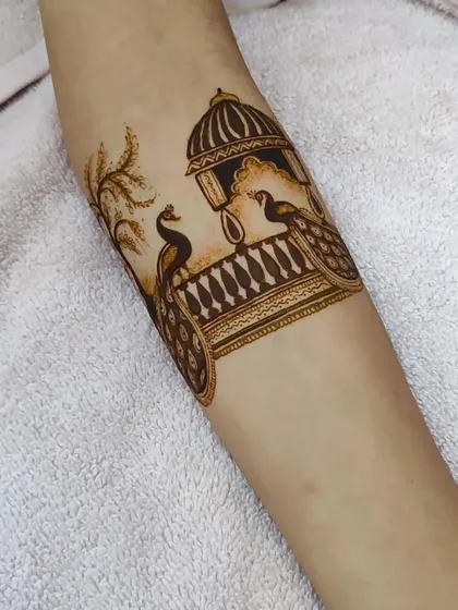 The clean outline of the peacock and balcony design, showcasing the artistry before shading.