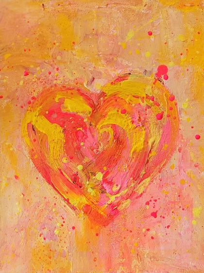 This unframed pink and yellow heart is pure happiness on canvas. It's a piece to gift to someone who is as joyful as these colors. It’s a permanent reminder of love and light.