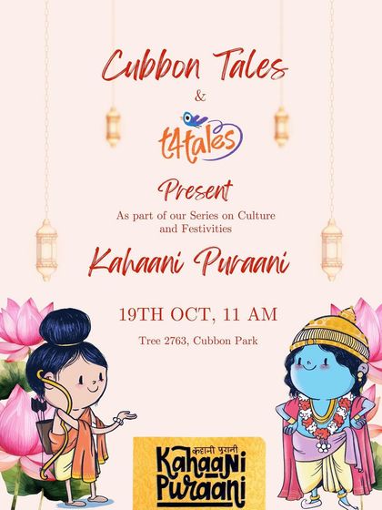 The poster for our 'Kahaani Puraani' session, part of our series on Culture and Festivities. We love bringing these ancient tales to a new generation.