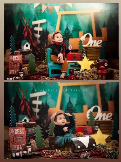 A collage showcasing the versatility of our camping theme, from dapper outfits to cool and casual poses.