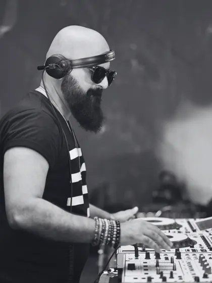 Another black and white shot from a Sunday set. It captures the intensity and concentration required to command a dance floor.