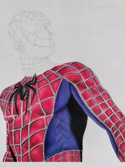 The second WIP of Spider-Man, with most of his suit now colored in, leaving just the head to be completed.