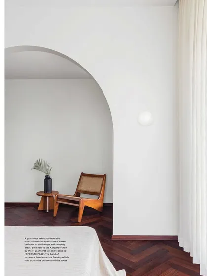Arches are one of our favorite ways to define spaces without closing them off. This elegant archway in the Ved House master bedroom creates a gentle transition and a sense of refuge, inviting you into a calm, meditative space.