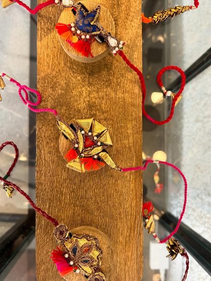 A display of my artistic rakhi collection, each one a small piece of art designed to celebrate the special bond of siblings.