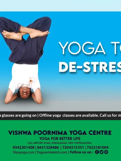 Feeling stressed? Yoga offers a powerful antidote. This image shows me in a variation of Sirsasana (Headstand), an inversion that calms the nervous system and helps to de-stress the mind. We teach such postures safely in our online and offline classes.
