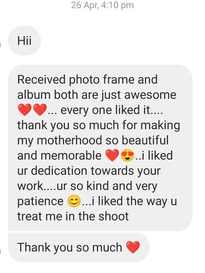 Thank you for your beautiful words! I'm so happy that you felt my patience and dedication during the shoot. Making my clients feel comfortable and cherished is the most important part of my work.