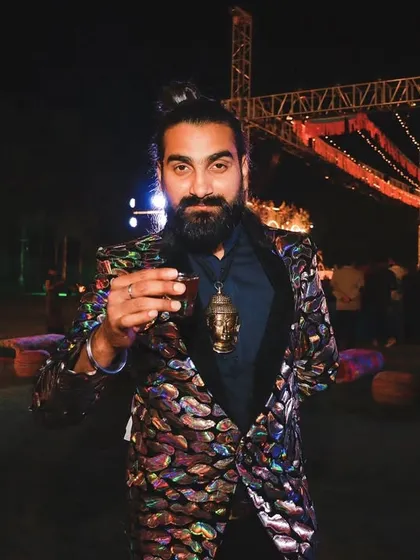 Dressed for the occasion in a sequined jacket, ready to bring some sparkle to the Sangeet night. I believe in looking the part.