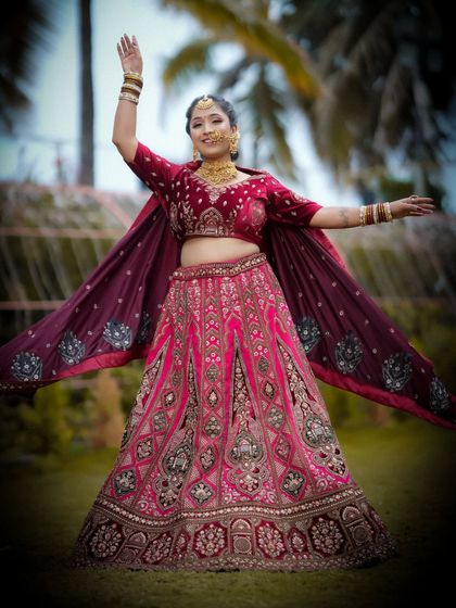 A joyful, twirling shot that captures the spirit of a wedding celebration. The makeup is long-lasting to withstand all the dancing and festivities.