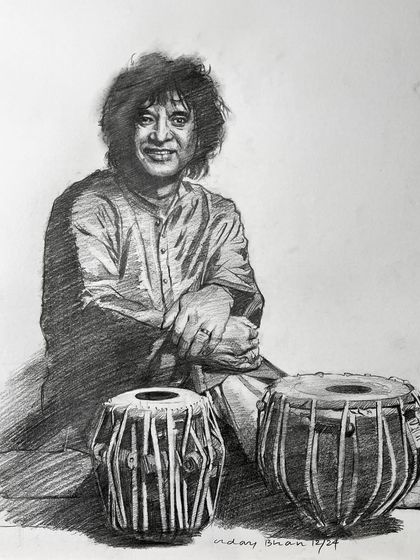 A heartfelt graphite tribute to the tabla maestro, Ustad Zakir Hussain. I wanted to capture him in his element, with his tabla, to honor the rhythm and soul he gave to the world.