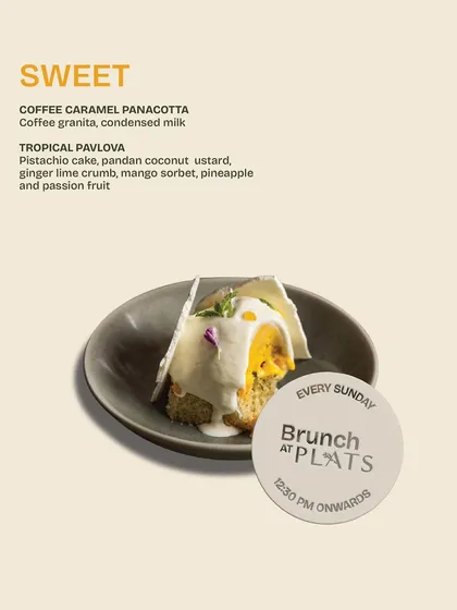 A sample of our sweet offerings, including a Coffee Caramel Panacotta and the ever-popular Tropical Pavlova.