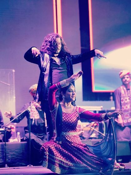 A powerful pose with my Kathak partner during our 'Flamenco Folk Gypsy Caravan' show.