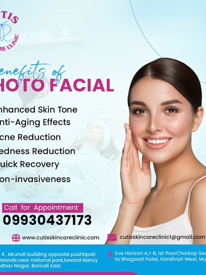 A summary of the benefits provided by our Photo Facial treatment. We list enhanced skin tone, anti-aging effects, acne and redness reduction, and quick recovery from this non-invasive procedure.