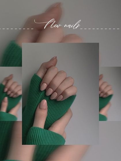 A collage showcasing a simple, clean, and elegant nude manicure. The perfect everyday look.