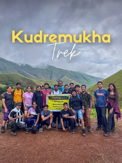 Our Kudremukha batch posing proudly with our banner after reaching a key viewpoint.