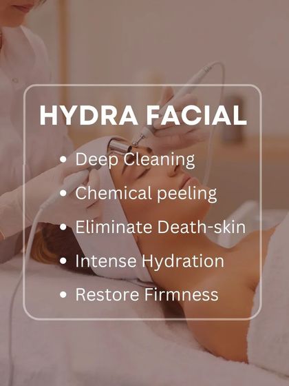 This graphic details the key benefits of a HydraFacial: deep cleaning, gentle chemical peeling, elimination of dead skin, intense hydration, and restoration of firmness.
