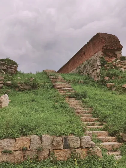 The ancient stone steps and walls of the Devanahalli fort. Our heritage ride takes you on a journey back in time.