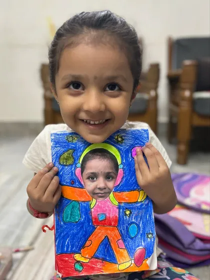 Even my youngest artists reach for the stars. This imaginative astronaut craft, complete with a photo face, was made by a pre-primary student, showing that my classes are a space for creativity to take flight at any age.