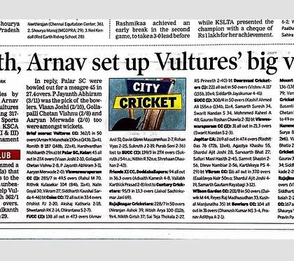 A full newspaper article detailing the Vultures' victory, led by centuries from the openers. This is a significant piece of memorabilia.