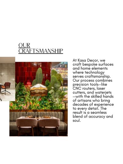 An explanation of our craftsmanship. We combine precision tools like CNC routers and waterjets with the skilled hands of artisans who bring decades of experience to every detail.