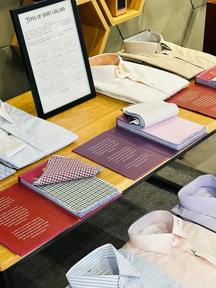 Another view of our setup at the KPMG trunk show. We guided partners and executives through handpicked Italian and British mill fabrics, in conversations that went far deeper than just measurements.
