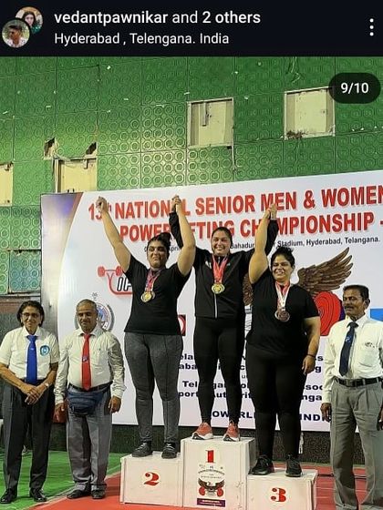 Pooja becoming the National Champion at the SBD National Open. The highlight was her historic 201kg deadlift, making her the first woman in Powerlifting India to pull 200kg raw on stage, all while battling endometriosis.