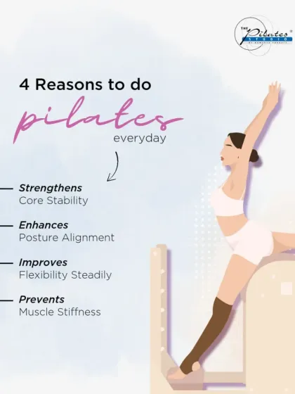 Here are four great reasons to do Pilates every day. It strengthens core stability, enhances posture, improves flexibility, and prevents muscle stiffness, helping you move smarter and feel stronger.