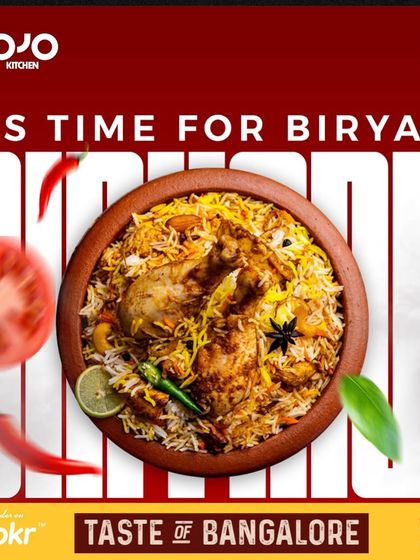 It's always a good time for biryani. Here is a top-down view of my chicken biryani, garnished with fresh herbs and spices.
