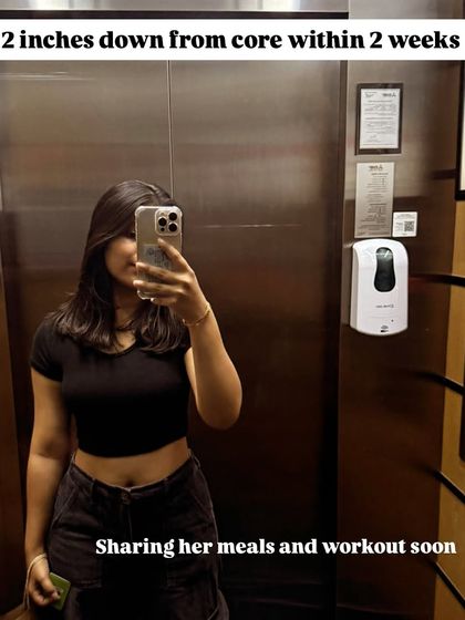 Two inches down from the core in just two weeks. This is the power of our ultimate gold plan, which focuses on targeted inch loss and sustainable results. Her meals and workout plan will be shared soon.