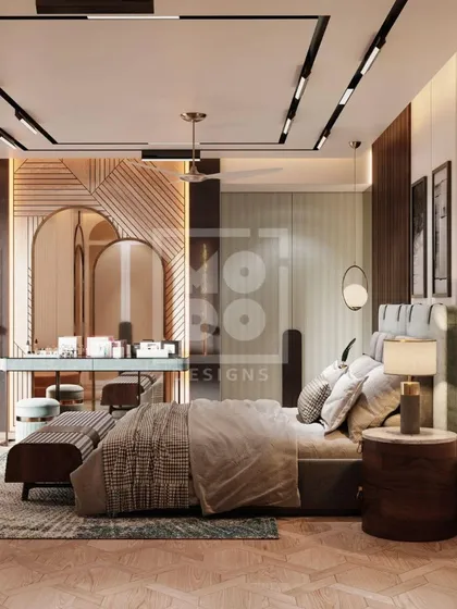 Modern luxury meets cozy vibes in this thoughtfully designed bedroom. We used a palette of neutral tones, elegant furniture, and striking geometric accents to create a sophisticated yet restful space.
